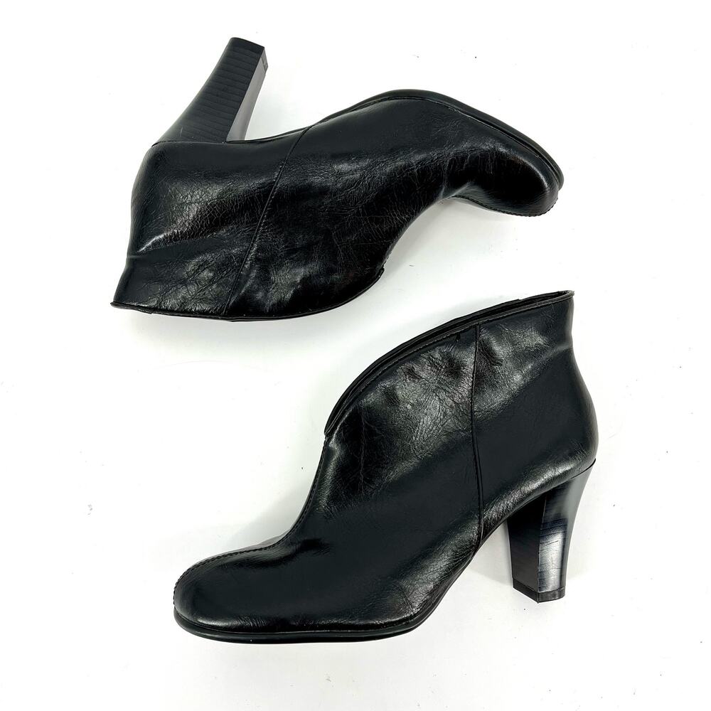 Aerosoles A2 Gravity Black Leather Pull-On booties‎ Heel Ankle Boots (7M) - Picture 9 of 11